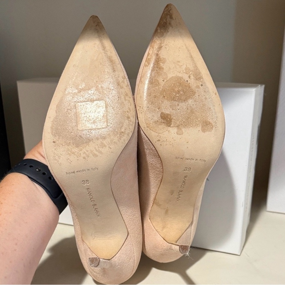 Manolo Blahnik BLUSH PINK Suede Heels - Picture 2 of 4